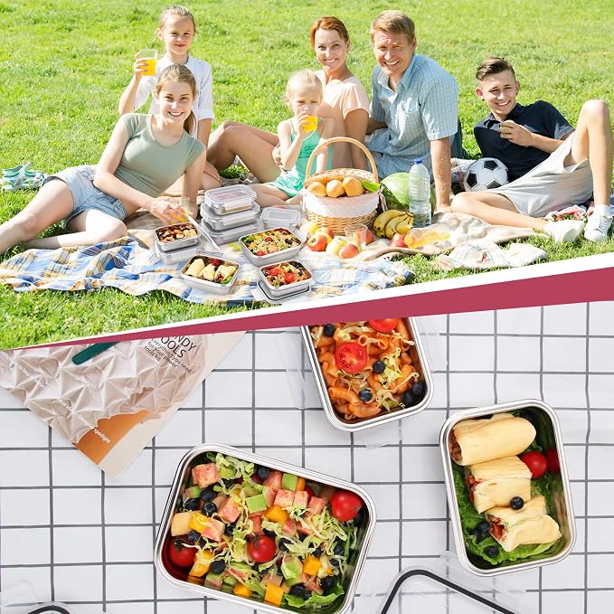 Cykorxicc 10 PC Square 304 Stainless Steel Food Containers with Lids, Airtight Bento Lunch Box, Metal Meal Prep Food Containers Reusable Stackable | Nestable Oven/Dishwsher/Freezer Safe - Image 6