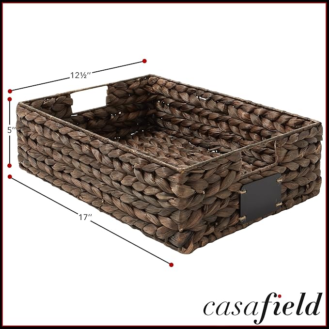 Casafield Set of 4 Water Hyacinth Pantry Baskets, 12-1/2" x 17" x 5", with Chalkboard Labels and Chalk Marker - Espresso, Woven Storage Bin Organizers for Kitchen Shelves - Image 7