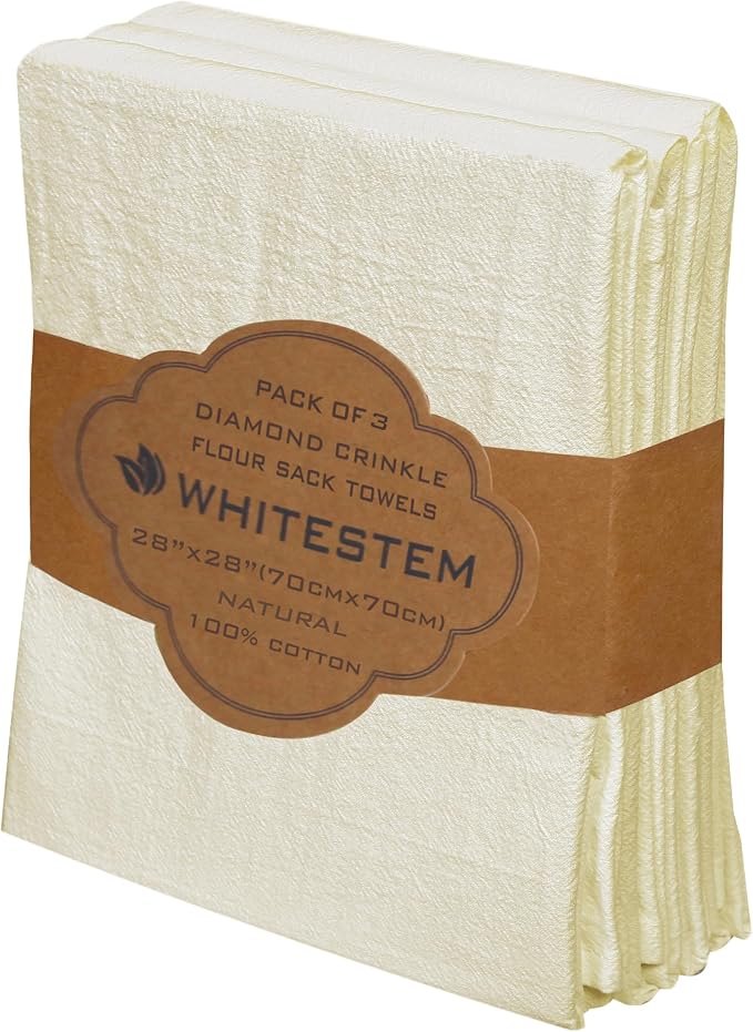 Flour Sack Towels 28” x 28” – Pack of 3 Cotton Kitchen Towels, Dish Towels and Tea Towels for Embroidery, Thick Absorbent for Baking & Bread Proofing - Natural by WHITESTEM