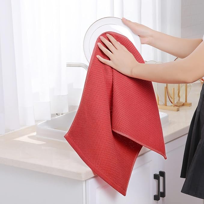 Homaxy 100% Cotton Waffle Weave Kitchen Towels, 15-Pack, Brick Red | Ultra Soft Absorbent Dish Towels, Quick Drying Cleaning Towels, 13 x 28 Inches - Image 4