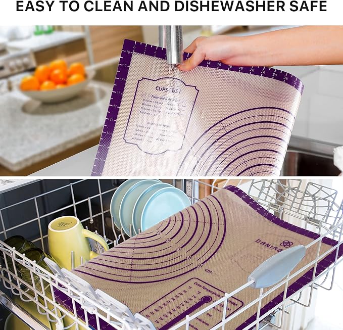 DANIA & DEAN 26"x16" Extra Thick Silicone Baking Mat for Pastry and Bread | Non-Slip & Non-Stick Mat with Measurements, for Pizza, Pie Crust, Dough Rolling, Pasta & Sourdough, Reusable Counter Sheet - Image 4