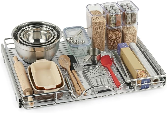 HOLDN’ STORAGE Pull Out Cabinet Organizer, 30”W x 21”D Cabinet Drawer | Heavy-Duty Caddy, Lifetime Limited Warranty, Steel Metal Cabinet Drawers, Chrome, Requires At Least 31-1/4” Cabinet Opening by HOLDN%E2%80%99STORAGE