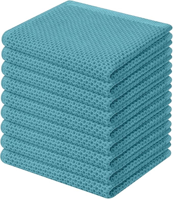 Homaxy 100% Cotton Waffle Weave Kitchen Dish Cloths, 9-Pack, Lake Blue | Ultra Soft Absorbent Dish Towels, Quick Drying Dish Rags with Hanging Loop, 12 x 12 Inches by Homaxy