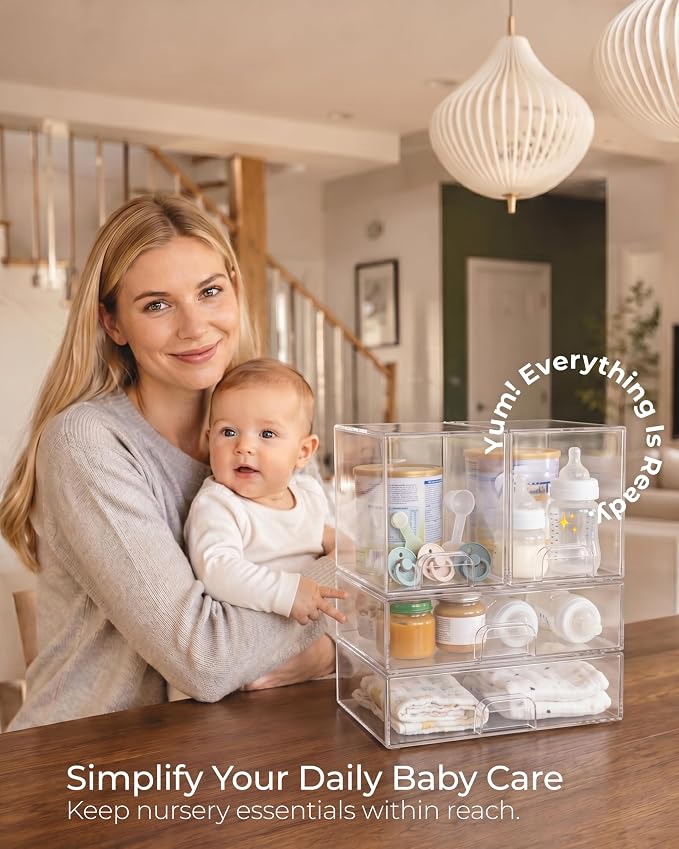 Stackable Storage Drawers Organizer Set of 4 for Bathroom Organizer Storage | Clear Plastic Organizer Bins for Baby Bottle, Kitchen Under Sink, Laundry, Pantry, Beauty, Cabinet, Medicine, Office Supplies - Image 5