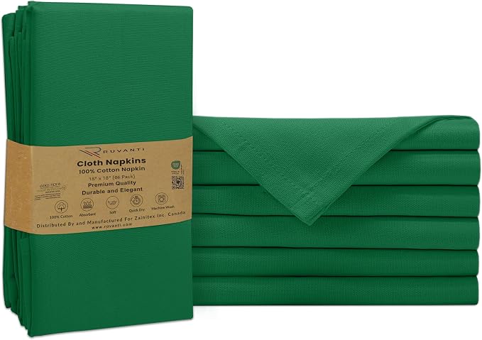 Ruvanti Cloth Napkins Set of 6, 100% Cotton High GSM 18x18 Inches Soft, Washable, Highly Durable & Absorbent, Perfect for Parties, Christmas, Thanksgiving Dinners – Amazon by Ruvanti
