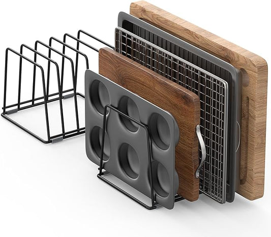 Cutting Board Organizer Kitchen Organizer Rack for Cutting Board, Bakeware, and Cookie Sheet, 5-Slot Heavy-Duty Steel Cookware Holder,Rust-Resistant with Anti-Slip Feet (2, Large) by Laemyfyre