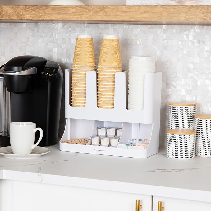 Mind Reader 6 Compartment Upright Breakroom Coffee Condiment and Cup Storage Organizer, White (Pack of 4) - Image 2