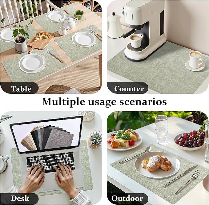 FROMHEART Faux Leather PU Placemats Set of 4 (Light Green,11.8" x 17") | Waterproof,Heat/Oil Stain-Resistant Table Mat–Reversible,Non-Slip,Easy to Clean Place Mats for Kitchen,Dining,Indoor/Outdoor - Image 6