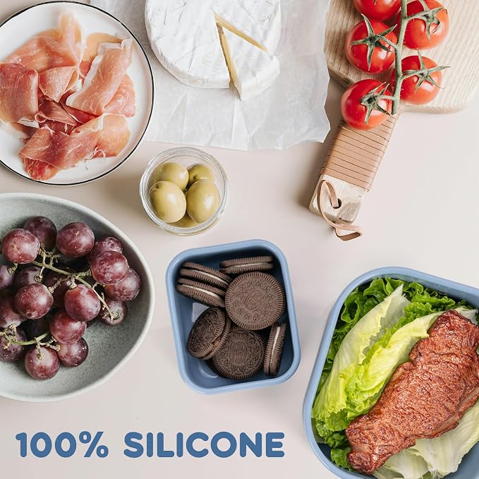 8PCS Silicone Food Storage Containers with Lids,10oz to 51oz,Reusable Leakproof Nesting & Stackable Bento Lunch Box,Microwave Freezer Dishwasher Oven Safe Meal Prep Containers,BPA Free, Slate Blue - Image 2