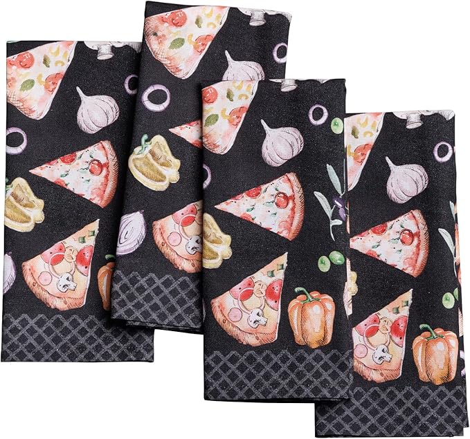Maison d' Hermine Cloth Napkins Set of 4 Reusable 100% Cotton (18" x 18") | Everyday Square Napkins Cloth Washable Dinner Party Wedding Restaurant Hotel Kitchen Spring Summer - Pizza by MaisondHermine