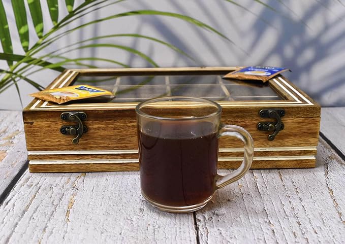 Wooden Tea Box - For Tea Bags Organiser - Engraved Hardwood Tea Chest with12 Compartments - Tea Storage Box Multi Functional - Wood Tea Box Organiser - 12 x 9 x 3 Inch (12 compartment box) - Image 4