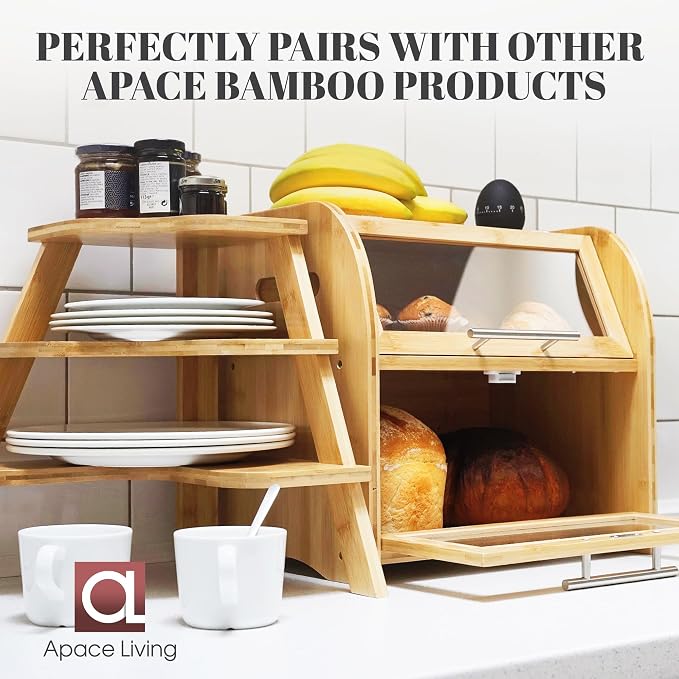 Arise Bamboo Wooden Bread Box for Kitchen Countertop, Extra Large 2-Shelf | Bread Storage Container with Clear Windows & Air Vents, Bread Bin & Keeper, Keeps Bagels, Rolls & Buns Fresh, Self Assembly - Image 5
