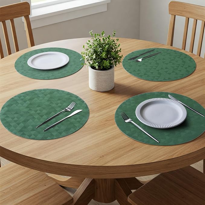 Jovono Upgraded 15" Round Placemats Set of 8, Waterproof & Oil-Proof, Non-Slip Reversible Washable Big Table Mats, Spill-Proof for Kids Families, Restaurant, Hotel, Kitchen, Indoor, Green - Image 3