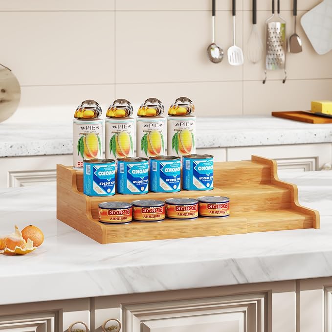 3-Tier Expandable Bamboo Can Rack Organizer for Pantry, Holds Up to 24 Cans | Adjustable Can Storage Holder, Soda Canned goods Organizer Display for Pantry, Cabinet, Countertop (patent pending) - Image 4