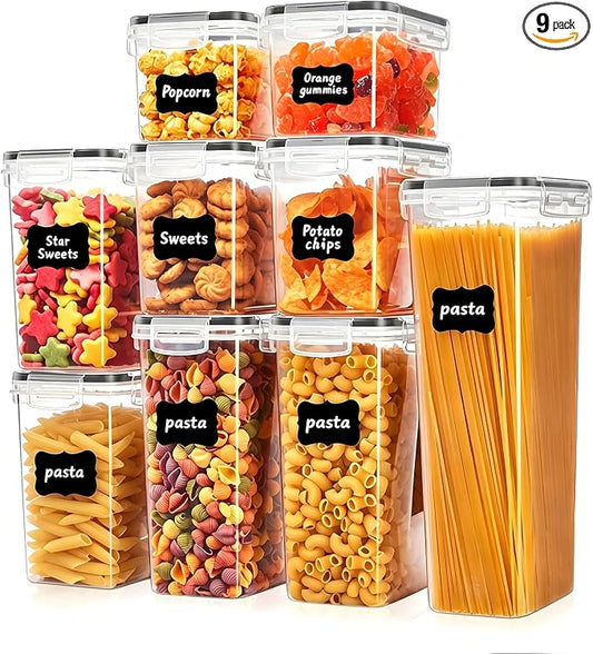 9PC Food Storage Containers, Airtight Pantry Storage Set with Lids | Stackable kitchen Storage Organizers, BPA Free Kitchen and Pantry Organization, Reusable Storage Set for Pasta, Dry Food by Unknown