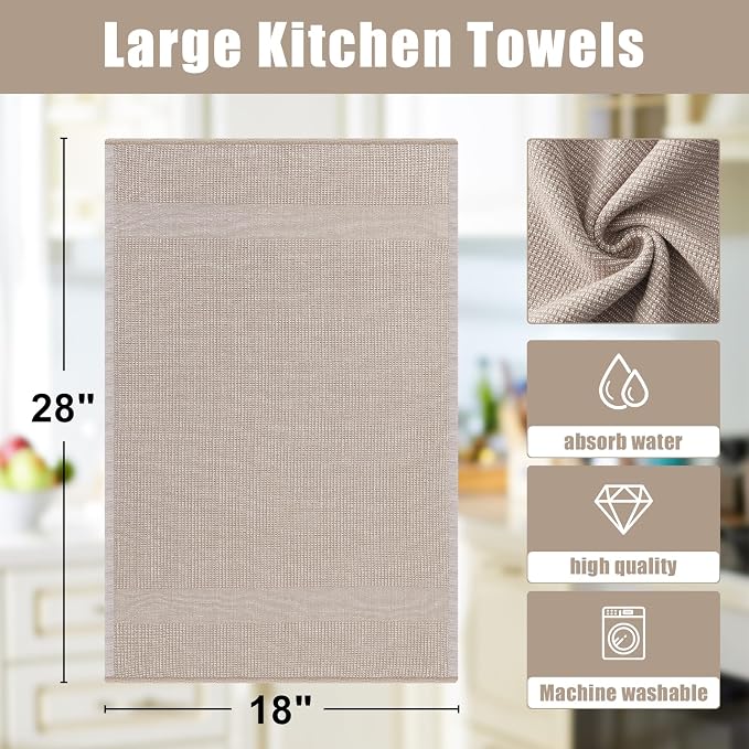 Homaxy 380 GSM Cotton Premium Kitchen Towels 6 Pack, 18"x 28", Mix | Flat and Terry Dish Towels, Highly Absorbent Tea Towel Set with Hanging Loop, Soft Kitchen Hand Towels, Navy/Khaki/Black - Image 9