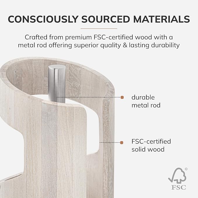 Anji Mountain Wooden Paper Towel Holder with Metal Holder, Holder Stand for Kitchen Roll Organizer & Kitchen Dining Table Home Décor, Countertop Fits Jumbo & Mega Rolls - Whitewash/Nickel, Arc Hold - Image 3