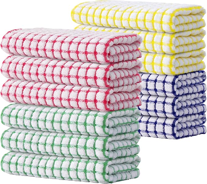 Kitinjoy Cotton 12 Pack Terry Kitchen Towels, Multiple Colour | 16 x 25 Inches Super Soft and Absorbent Dish Towels, Quick Drying hand towels for kitchen Drying by Kitinjoy
