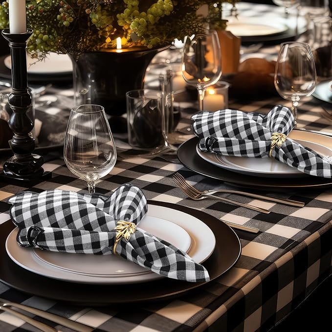 SmoothNovelty 6 Pack Buffalo Plaid Cloth Napkins 18x18 Inch Checkered Cloth Napkins Scalloped Soft Cotton Table Mat Washable Reusable for Dinner Wedding Holiday Birthday Parties (Classic,Black) - Image 5