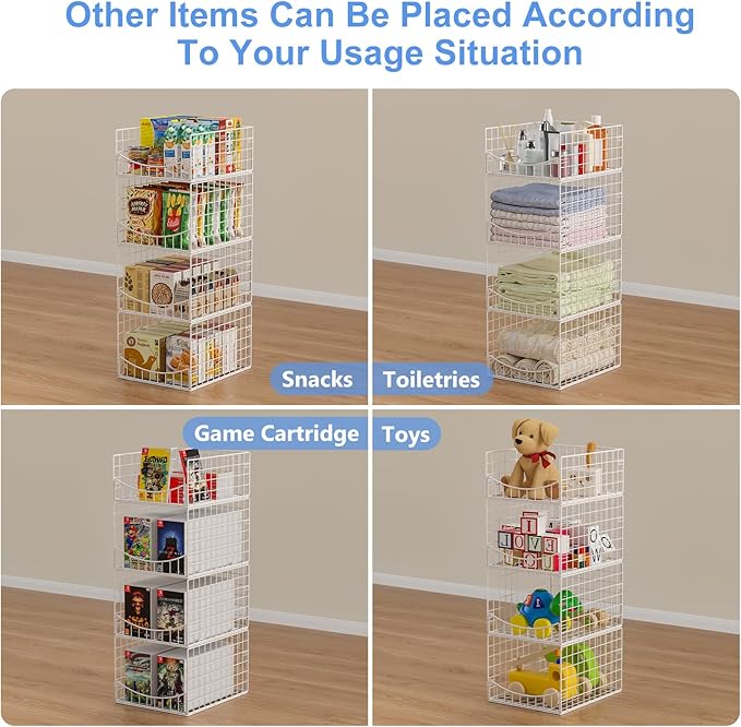 Hongtamoya 4-Tier Stackable Closet Organizers and Storage Shelves, Foldable & Mutifunctional Clothes Storage Basket Sweater Organizer Bins Container for Wardrobe Kitchen Office Bathroom, White - Image 8