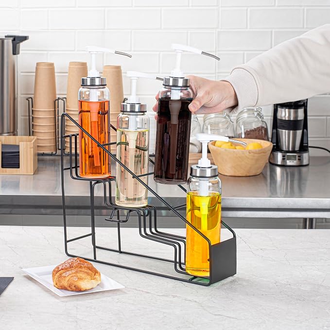 Restaurantware Restpresso 14 x 4 x 12 Inch Coffee Syrup Rack 1 4-Tier Syrup Holder - Wire Design Compact Black Iron Syrup Stand For Retail Displays Coffee Or Liquors - Image 5
