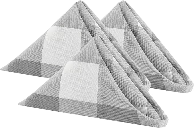 Buffalo Plaid Table Napkins Set of 50 Checkered Cloth Napkins 17x17 inch Washable Dinner Gingham Pattern Napkins Soft Napkins for Wedding Party Dining Banquet(Gray and White) by Cupuamon