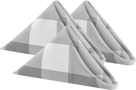 Buffalo Plaid Table Napkins Set of 50 Checkered Cloth Napkins 17x17 inch Washable Dinner Gingham Pattern Napkins Soft Napkins for Wedding Party Dining Banquet(Gray and White) by Cupuamon