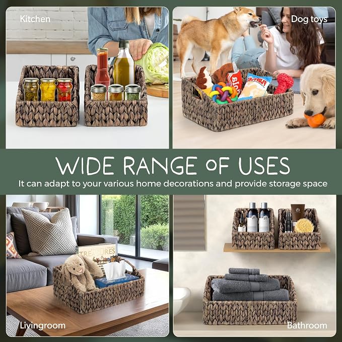 Set of 3 Handwoven Storage Baskets – Decorative Natural Wicker Organizer Bins with Built-in Handles for Bathroom, Kitchen, Pantry, Nursery, Closet, Laundry, Living Room, and Home Use - Image 8
