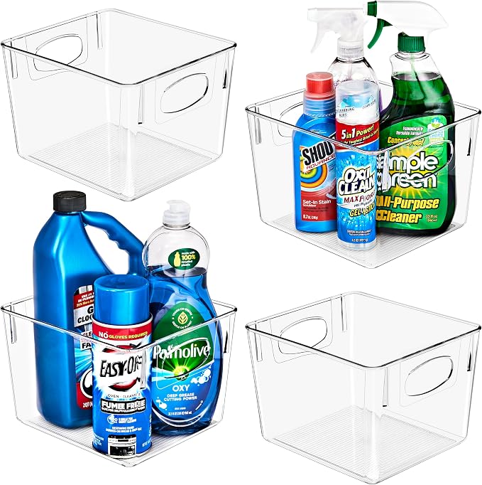 Sorbus 4 Pack Medium Clear Plastic Storage Bins, Clear Organizer Bins with Handle for Kitchen, Pantry, Cabinet, Refrigerator, Craft, Toys, Clothes, Closet, Under Sink, Bathroom Organizers and Storage by Sorbus