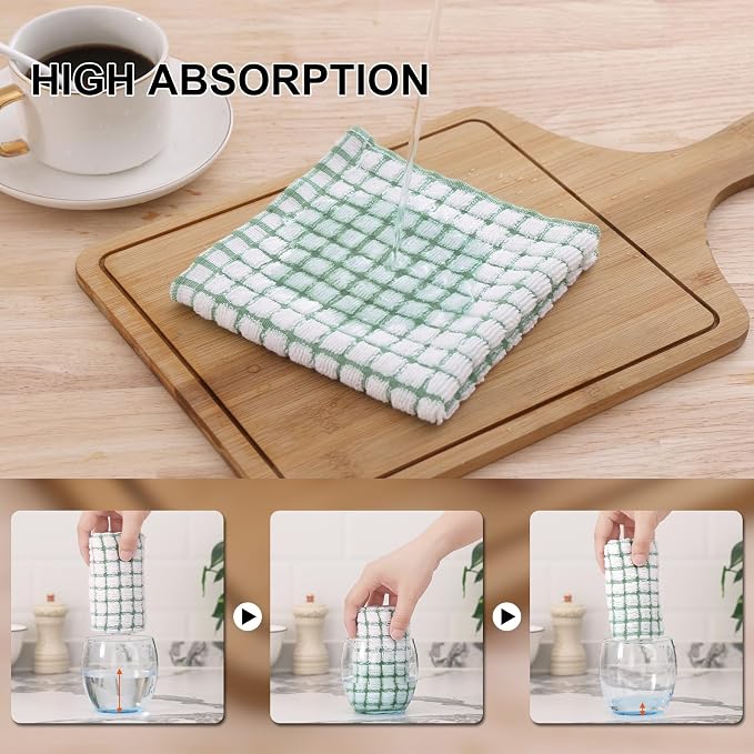 Kitinjoy Cotton 8 Pack Terry Kitchen Towels, Grass Green | 16 x 25 Inches Super Soft and Absorbent Dish Towels, Quick Drying hand towels for kitchen Drying - Image 4