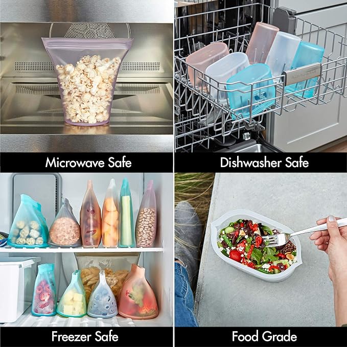 Zip Top Reusable Food Storage Bags | 2 Bag Set [Lavender] | Silicone Meal Prep Container | Microwave, Dishwasher and Freezer Safe | Made in the USA - Image 3