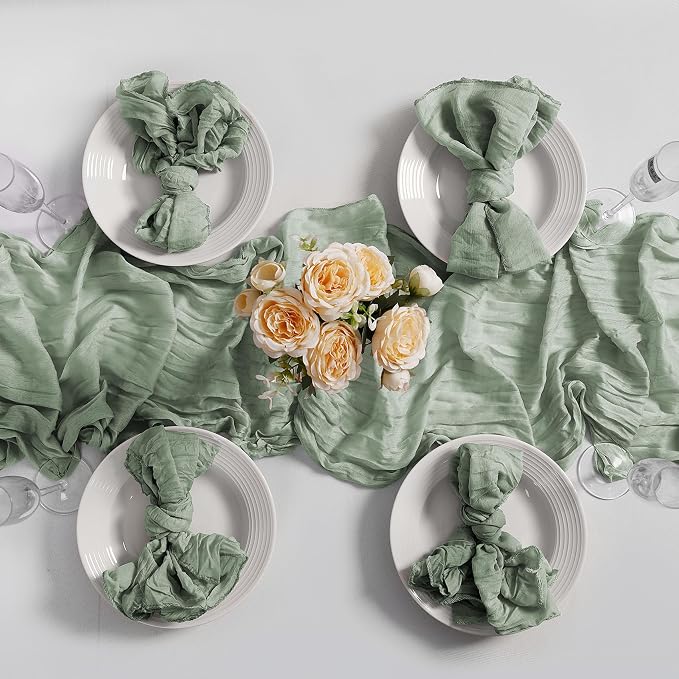 LZY 30 Pack Gauze Cheesecloth Napkins 20x20 Inch Dinner Cloth Napkins, Soft Boho Table Napkins Rustic Wrinkled Cheese Cloth Napkins Bulk for Wedding Party Baby Shower Event Decor (Sage Green) - Image 7