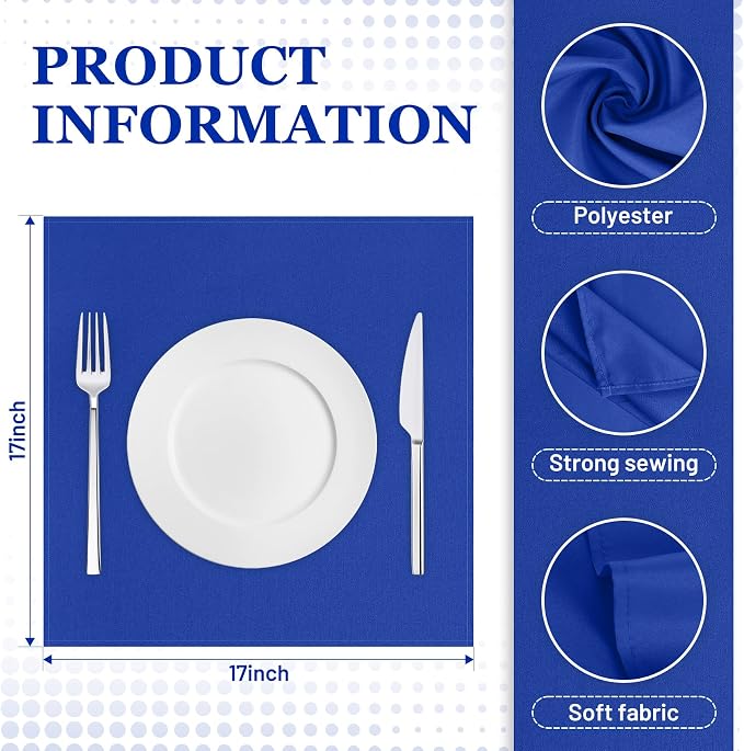 SuperO Set of 80 Cloth Napkins 17 x 17 Inch, Polyester Solid Washable Dinner Napkins with Hemmed Edges,Great for Restaurant, Wedding and Party(Royal Blue) - Image 3