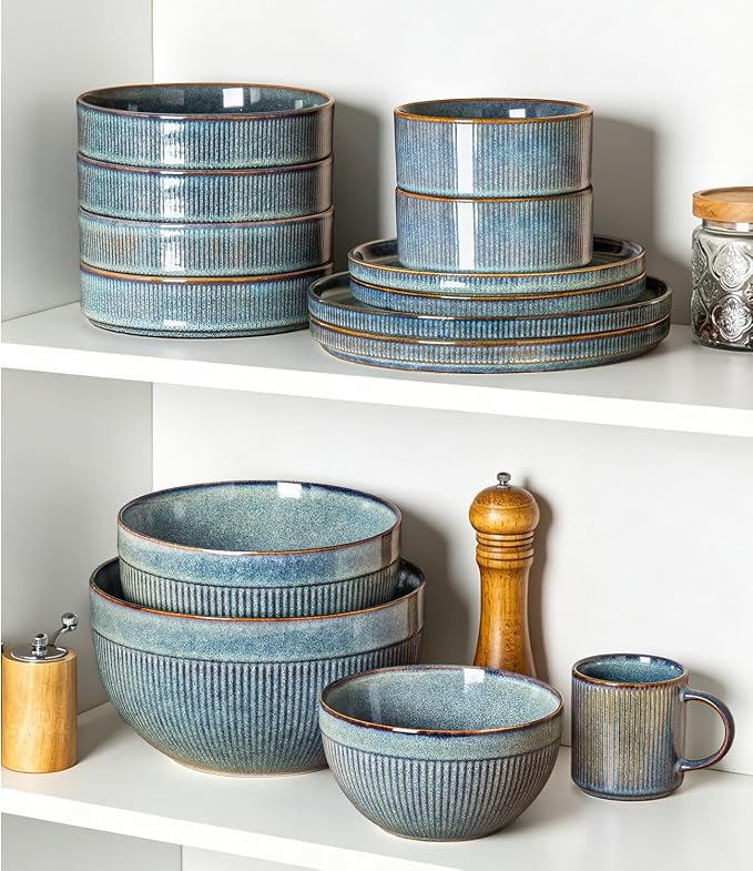 GBhome Ceramic Mixing Bowls Set of 3, Stoneware Nesting Serving Bowls, | 45/90/150 oz For Prep, Baking, Serving, Gift, Microwave and Dishwasher Safe, Ribbed Dishware Collection,Ceylon Blue - Image 9