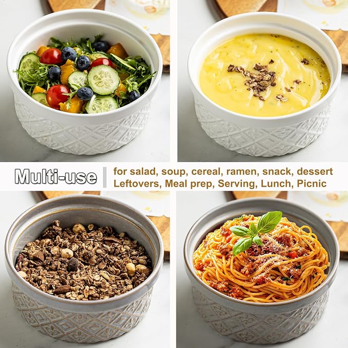 40 Oz Ramekins Ceramic Airtight Bowls Set of 4 - Large Mixing Bowls with Lids Set for Salad, Pho, Soup, Pasta, Dessert, Serving, Oatmeal, Baking Dishes, Dishwasher & Microwave Safe, Beige - Image 8