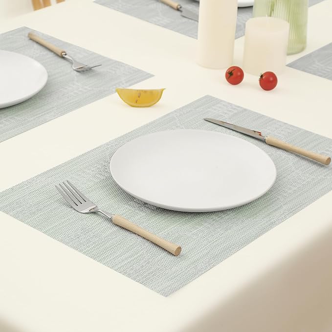 Leetaltree Mint Cream Placemats Set of 6 - Heat Resistant Non-Slip Place mats for Dining Table, Washable Durable PVC Vinyl Woven Table Mats（Mint Cream, 6） - Image 8