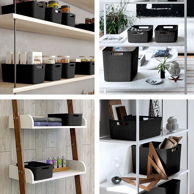Curver Set of 4 Large 18L Easy Access Jute Decorative Plastic Organization and Storage Baskets - Perfect Bins for Home Office, Closet Shelves, Kitchen Pantry and All Bedroom Essentials, Black - Image 7