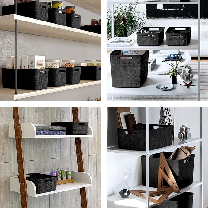 Curver Set of 2 XL 30.5L Jute Decorative Plastic Organization and Storage Baskets - Perfect Bins for Home Office, Closet Shelves, Kitchen Pantry and All Bedroom Essentials, Black - Image 8
