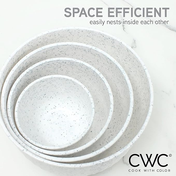 COOK WITH COLOR Prep Bowls with Lids- Wide and Deep Nesting Plastic Small Mixing Bowl Set with Lids, 8 Piece Set - Deep Bowls, Speckled White - Image 3