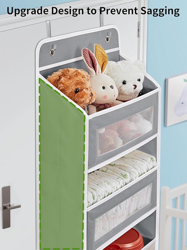 JARLINK Over the Door Organizer for Pantry, Bathroom, 5 Shelf Grey, 2 Pack | Anti-Tilt Design, 44 lb Load Capacity, Hanging Door Organizer with 5 Large Capacity Pockets, Behind Door Storage for Nursery - Image 4