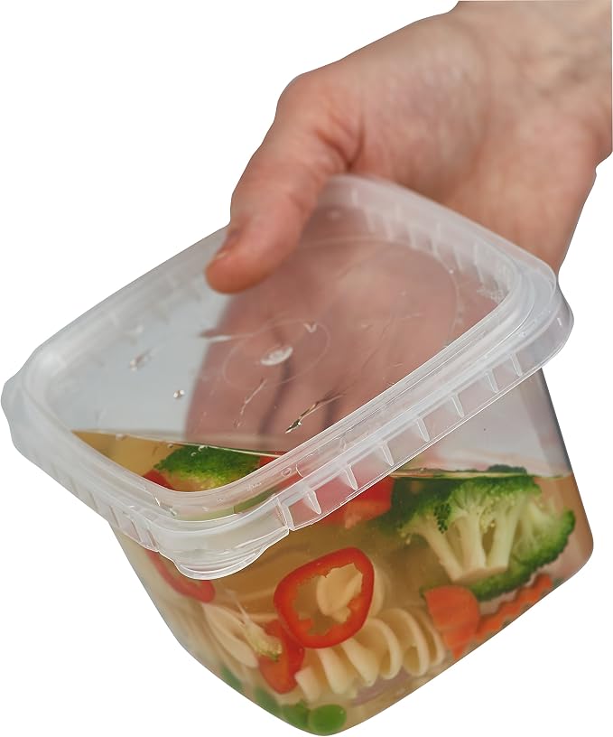 Decony Plastic Deli Containers with Lids 8 Oz- 25 Pack Square Clear Plastic Containers- Tamper-Proof BPA-Free Take Away Food Containers- Space Saver, Airtight, Freezer Safe Meal Prep Containers - Image 7