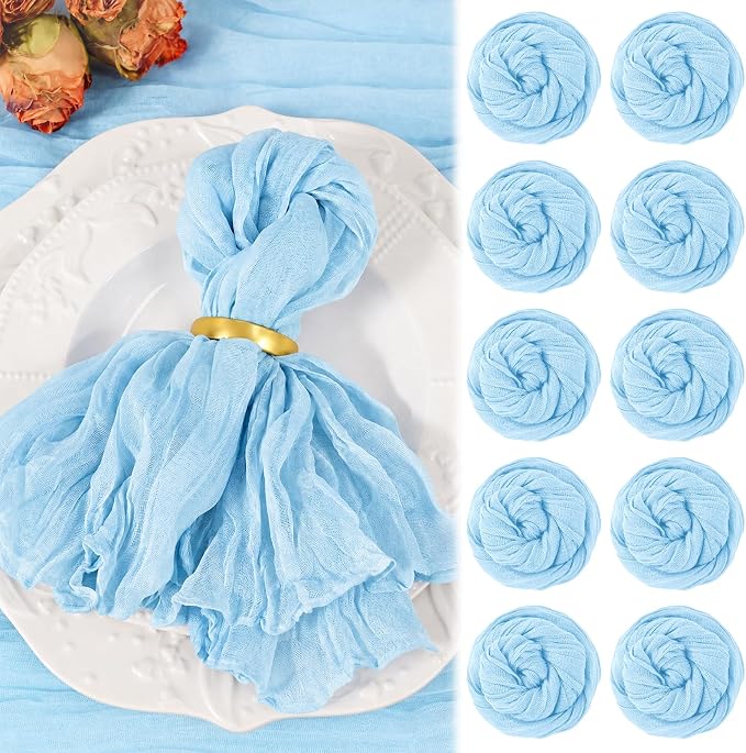 10 Pack Light Blue Cheesecloth Napkins 20"x20" Boho Washable Cloth Napkins Set of 10 Wrinkled Cheese Cloth Napkins Gauze Dinner Table Napkin for Wedding Baby Shower Birthday Party Decor by Showgeous