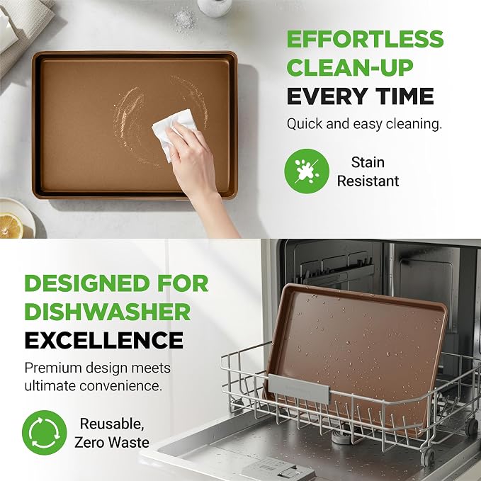 NutriChef 2-Piece Nonstick XL Cookie Sheets for Baking - 22" x 16" Stackable Extra Large Baking Sheet - Carbon Steel Baking Pans, PFOA, PFOS, PTFE Free- NCLGBP28 - Image 7