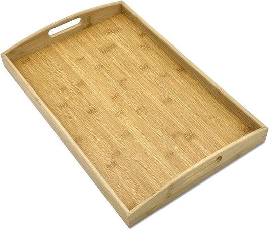 Bam & Boo Natural Bamboo Serving Tray Extra Large Rectangular with Handles for Food, Drinks, Storage, Decor, Vanity, Breakfast, Parties, Weddings, Picnics(20” x 13” x 2.35”, Natural) by BamBoo