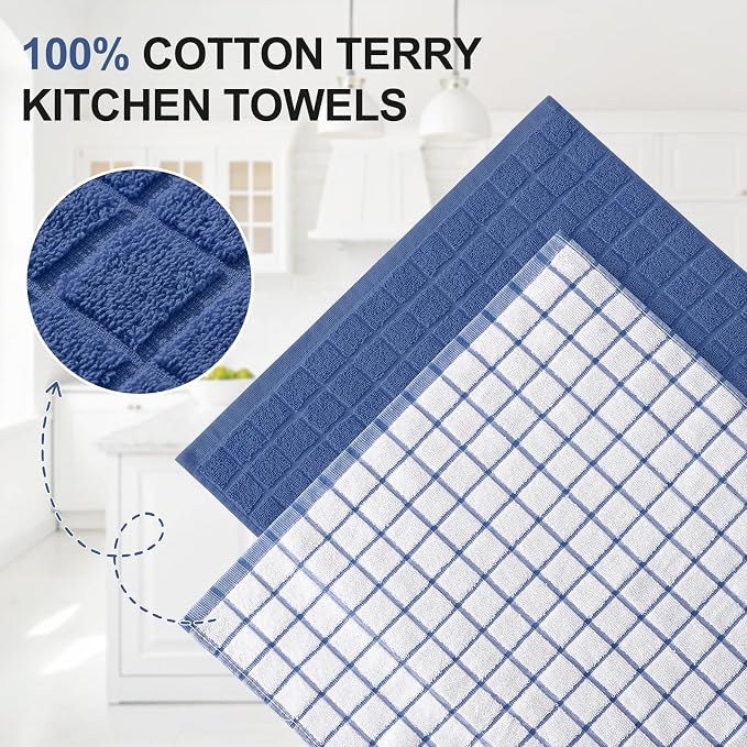 Homaxy Large Premium Cotton Kitchen Towels 16"x 28", 6 Pack, Navy Blue | Natural Ring Spun 390 GSM Dish Towels, Super Absorbent Terry Kitchen Hand Towels, Soft Tea Towels with Hanging Loop - Image 2