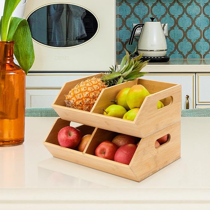 2 Set Bamboo Storage Bin, Pantry Organization and Storage Baskets, Kitchen Organization, Potato and Onion Storage Bin - Ideal for Pantry, Countertop, and Vegetable Storage - Image 5