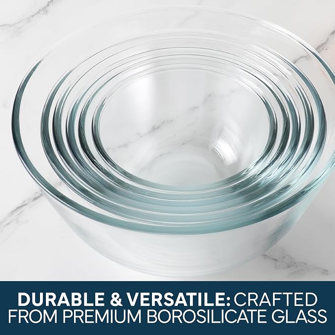 COOK WITH COLOR 12 Pc Glass Mixing Bowl Set with Lids – Borosilicate Glass Nesting Bowls for Cooking, Baking and Meal Prep, Blue - Image 7