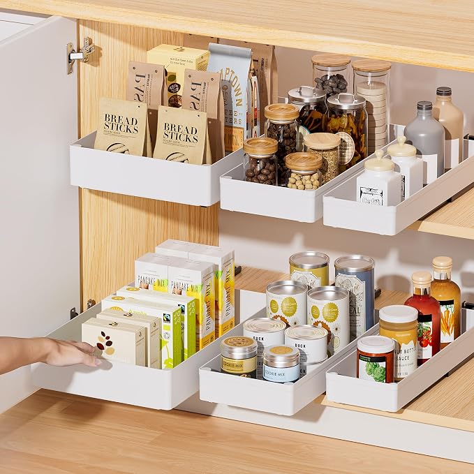 Delamu 3 Pack Pull Out Cabinet Organizer, 15.7"Deep Pull Out Drawers for Cabinets, Slide Out Drawers for Kitchen Cabinets, Bathroom Cabinet Organizer, Pantry (White) - Image 5