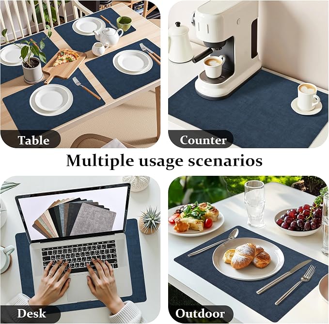 FROMHEART Faux Leather PU Placemats Set of 12 (Dark Blue,11.8" x 17") | Waterproof,Heat/Oil Stain-Resistant Table Mat–Reversible,Non-Slip,Easy to Clean Place Mats for Kitchen,Dining,Indoor/Outdoor - Image 6