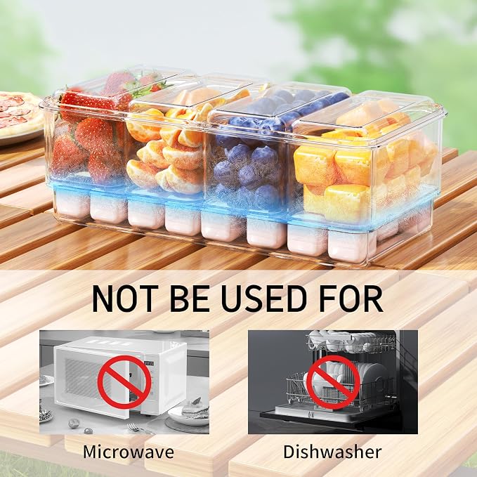3Pack Ice Chilled Condiment Caddy with 4 Removable Containers Taco Ingredient Server with Lid Cooled Garnish Caddy Tray for Taco Mimosa Bar Sauce Fruits&Veggies White - Image 6